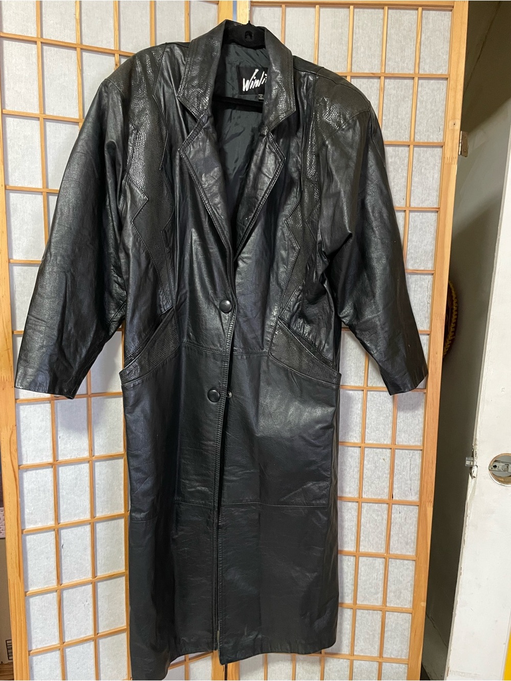 Vintage Winlit Size M 80s /90s Black Leather Trench Coat
